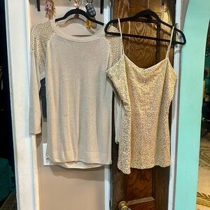 Thalia Sodi Beige Mesh Long Sleeve Top with Patterned Camisole